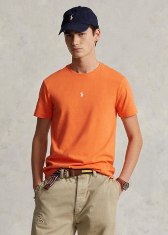 Tricouri portocalii pentru bărbați Ralph Lauren, personalizate, slim cu gât crew, pentru bărbați