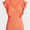 Tricouri portocalii pentru femei Ralph Lauren, din tricot cu volane Tricouri portocalii pentru femei Ralph Lauren, din tricot cu volane