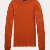 Tricouri portocalii Ralph Lauren cu mânecă lungă, cu finisaje din piele intoarsa, pentru femei