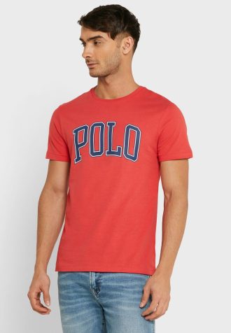 Tricouri roșii pentru bărbați, Ralph Lauren, cu slogan, cu gâtul rotund
