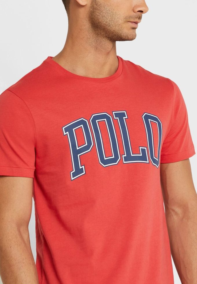 Tricouri roșii pentru bărbați, Ralph Lauren, cu slogan, cu gâtul rotund