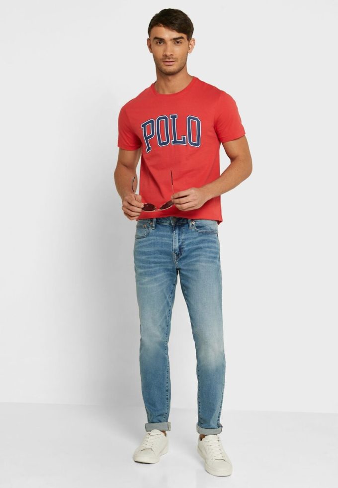 Tricouri roșii pentru bărbați, Ralph Lauren, cu slogan, cu gâtul rotund