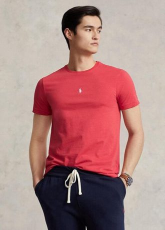 Tricouri roșii pentru bărbați Ralph Lauren, personalizate, slim cu gât crew, pentru bărbați
