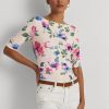 Tricouri roz pentru femei Ralph Lauren, din bumbac elastic elastic Tricouri roz pentru femei Ralph Lauren, din bumbac elastic elastic