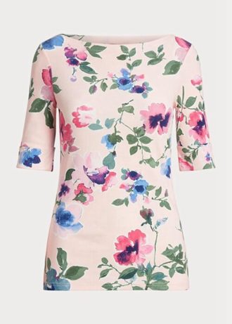 Tricouri roz pentru femei Ralph Lauren, din bumbac elastic elastic
