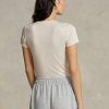 Tricouri roz pentru femei Ralph Lauren, subțiri, din bumbac cu nervuri