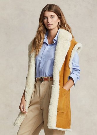 Vestă reversibilă din shearling pentru femei Ralph Lauren kaki